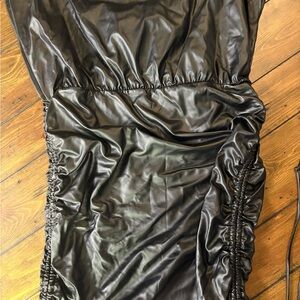 Fashion Nova Shiny Black Ruched Dress